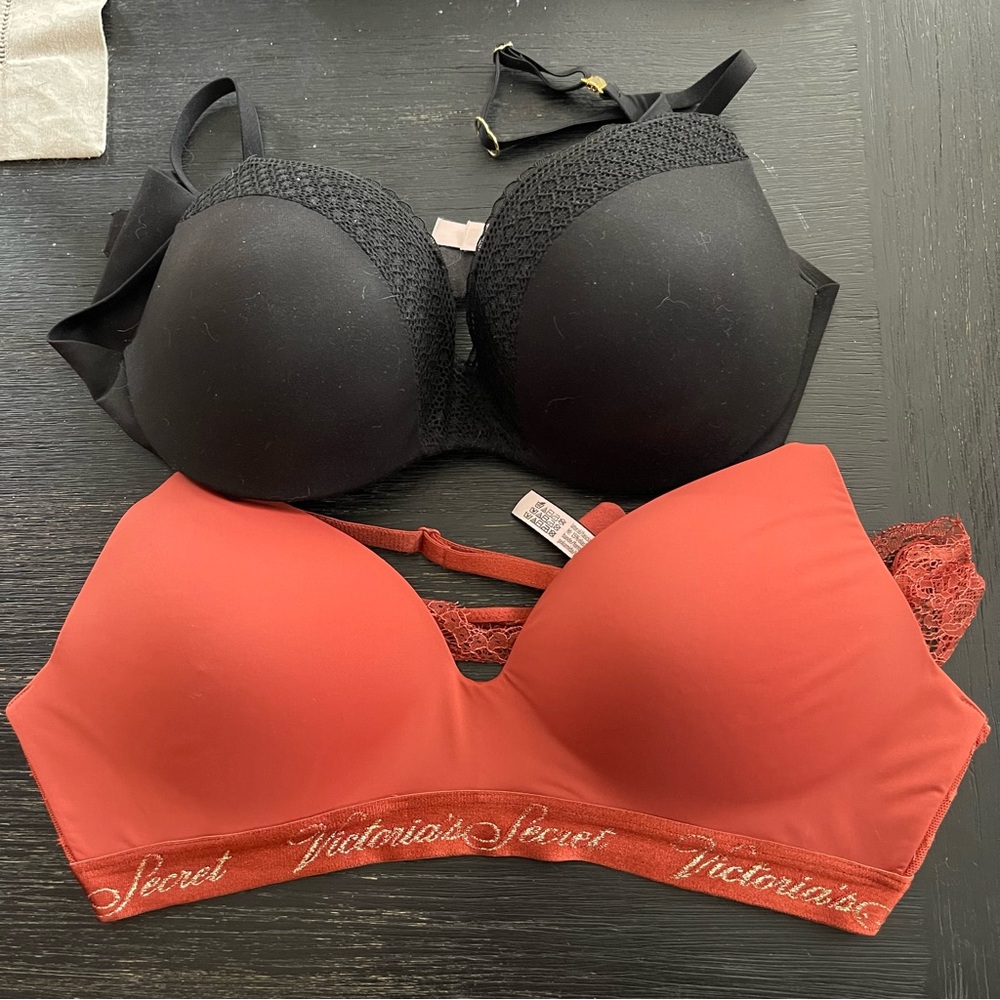 Victoria's Secret Black and Brick Red Bras - 32D (Listing is for both!)